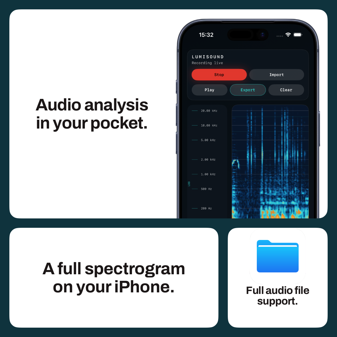 Lumisound app screenshot showing real-time spectrogram